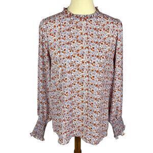 Cupcakes & Cashmere Violet Pink Floral Ruffle Neck Long Sleeve Blouse Medium